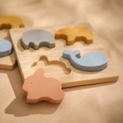 Cartoon Animal Puzzles Toys Silicone Jigsaw Puzzle Toys for Children Shape Cognition Games Montessori Toys Baby Blocks Toys Gift
