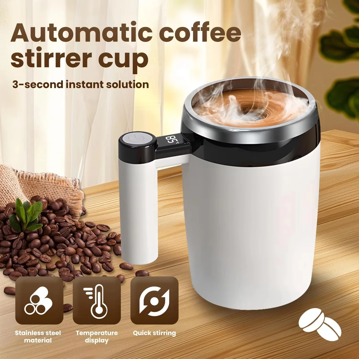 

USB Rechargeable Automatic Stirring Cup Electric Self Mixing Coffee Mug For Tea Stainless Steel Liner Rotating Magnetic Mug