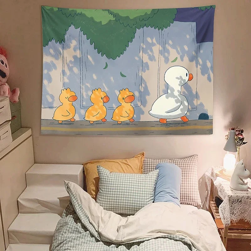 Cute Duck Background Cloth Kawaii Room Decor Cartoon Girl Decor Tapestry Tarot Cards Decoration Murale Chambre