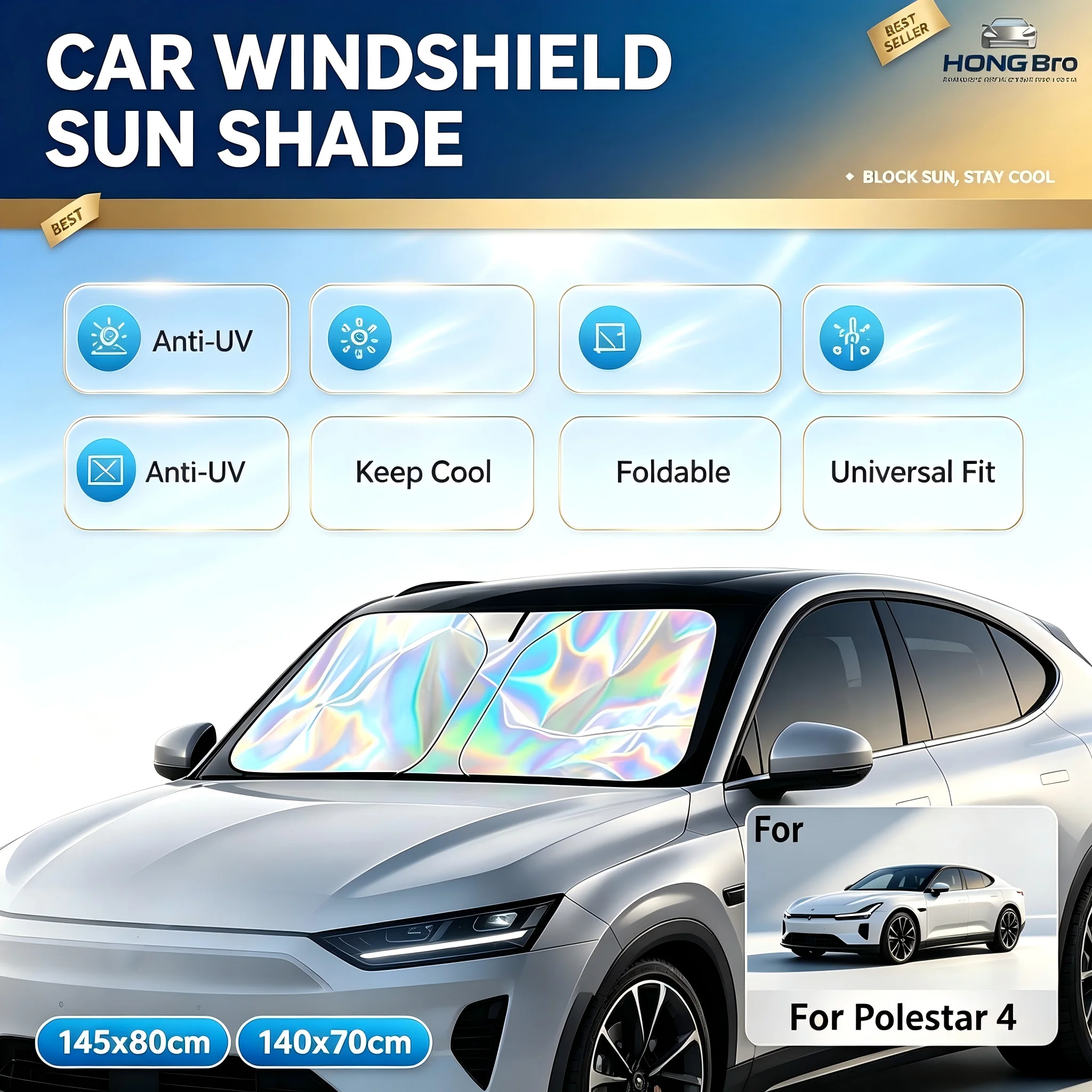 Foldable Aluminum Windshield Sun Shade Anti UV Heat Insulation Cover For Polestar 4 EV Interior Parts