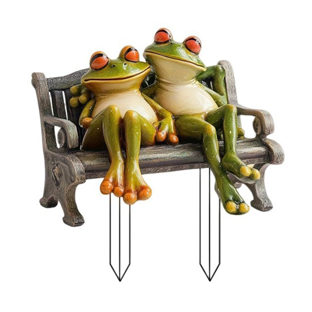 2D Acrylic Flat Frog Couple Garden Stake Decorative Stake Frogs Decoration Animal Stake for Flower Pot Courtyard Garden Ornament