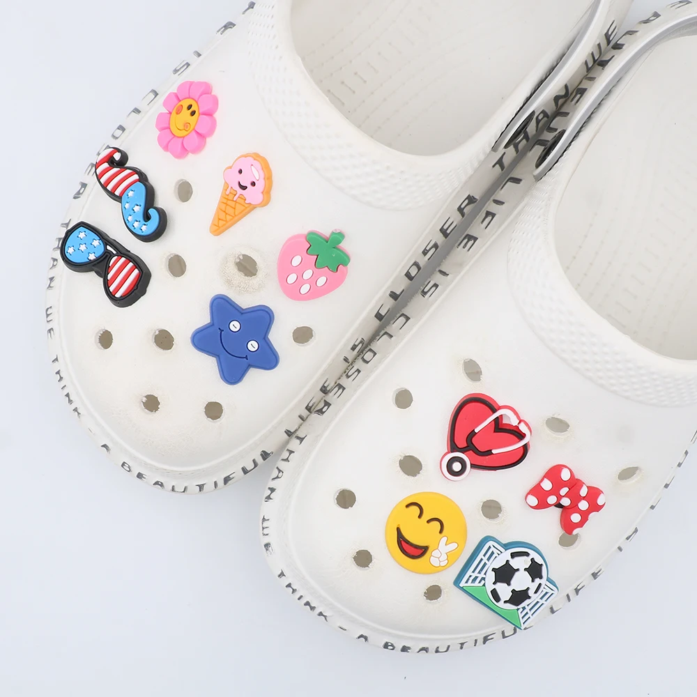 1 Piece Shoe Accessories Red Heart Blue Starfish Shoe Charms Buckles Decoration Ice Cream Ornament Slipper Adult Children Gift