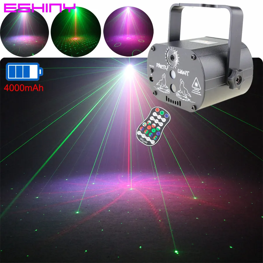 Rechargeable Battery Party Disco DJ R&G Laser Light Projector 60/120 Patterns RGB LED Christmas Dance Birthday Stage Effect Z238