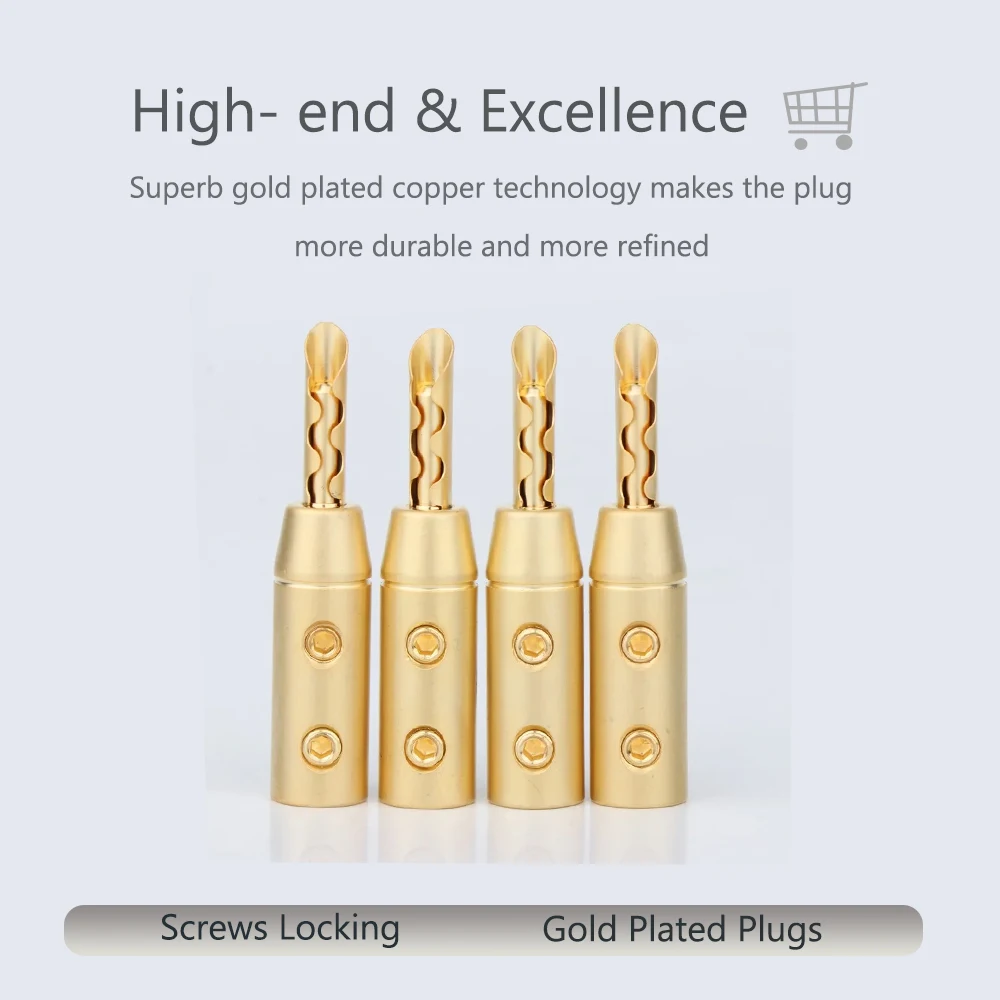 4/8HiFi High Quality Audio Plug Jack Banana Plugs for Speaker Cable 24K Gold/Silver Plated Banana Adapter Cable Connector Clip