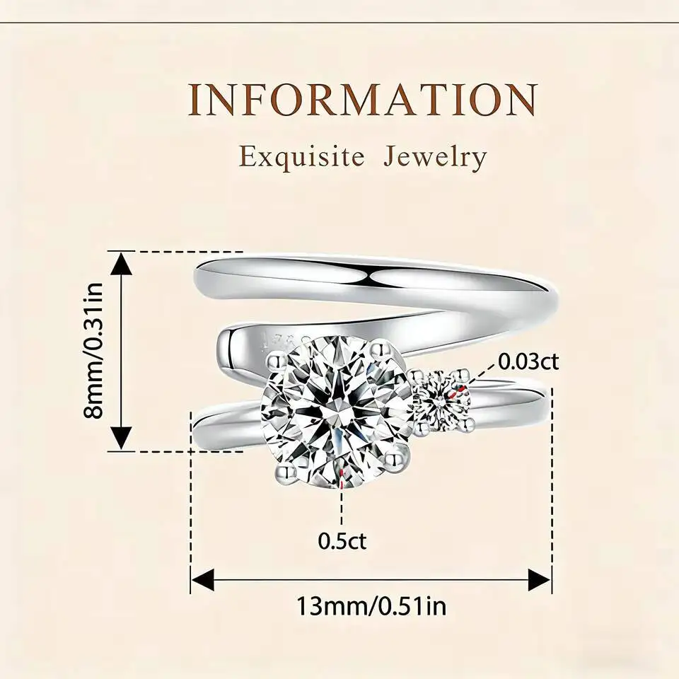Taoyu 0,5 ct Moissanit-Clip-Ohrringe mit ausgezeichnetem Schliff für Damen, glänzende, doppellagige Ohrclips, edler Schmuck aus S925-Sterlingsilber – Detail 7