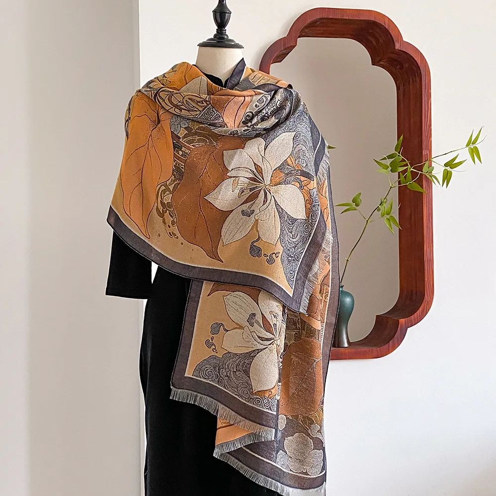 

Теплый женский зимний шарф в китайском стиле, зимние аксессуары, оригинальный роскошный шарф высокого качества, женские шали, необычный шарф