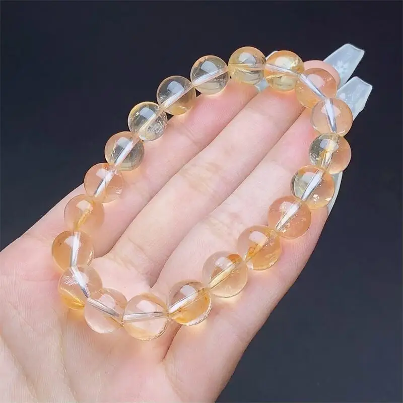 9MM Natural Yellow Fire Quartz Hematoid Bracelet Fashion Reiki Gemstone Round Beads Bracelets Jewelry Couple Gift 1PCS