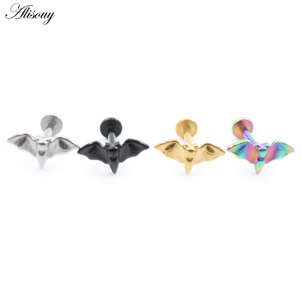 1Piece Punk Stainless Steel Bat Internal Thread Tragus Helix Labret Lip Rings Cartilage Earring Piercing Body Jewelry