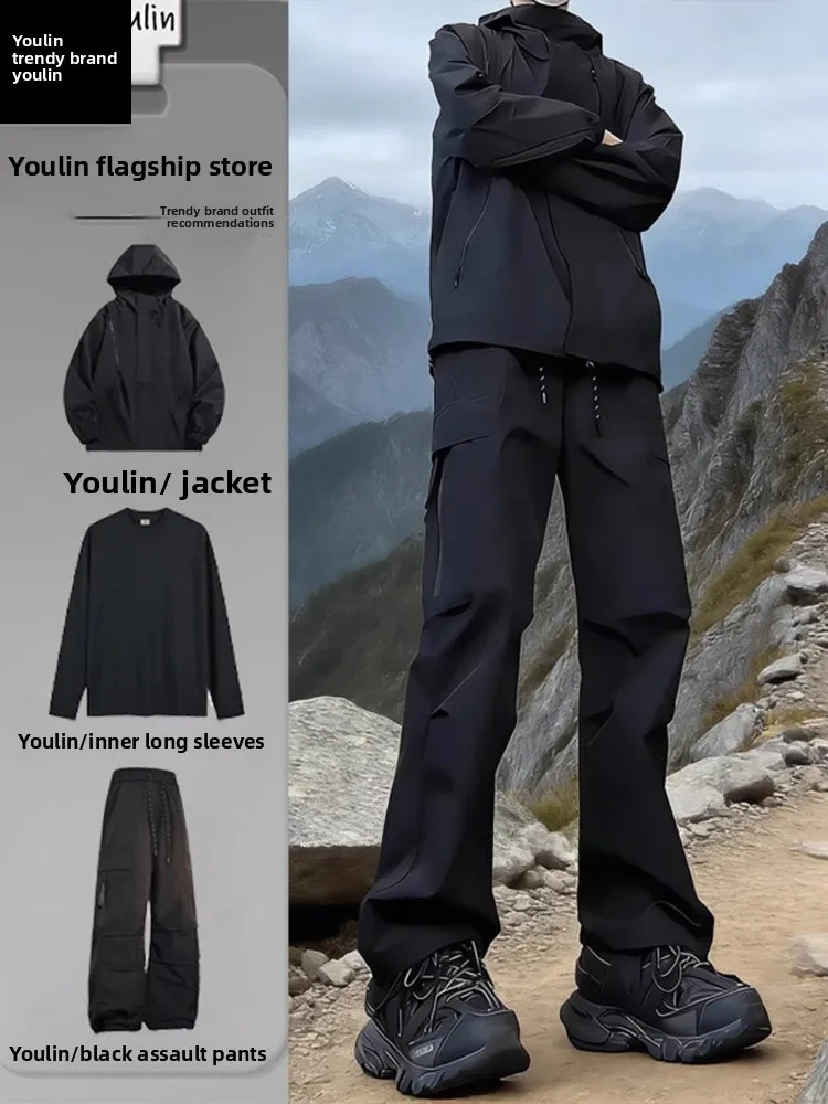American Style Three-Proof Outdoor Sports Suit Men's Spring Autumn Waterproof Windproof Climbing Pants Casual Sportswear Jacket
