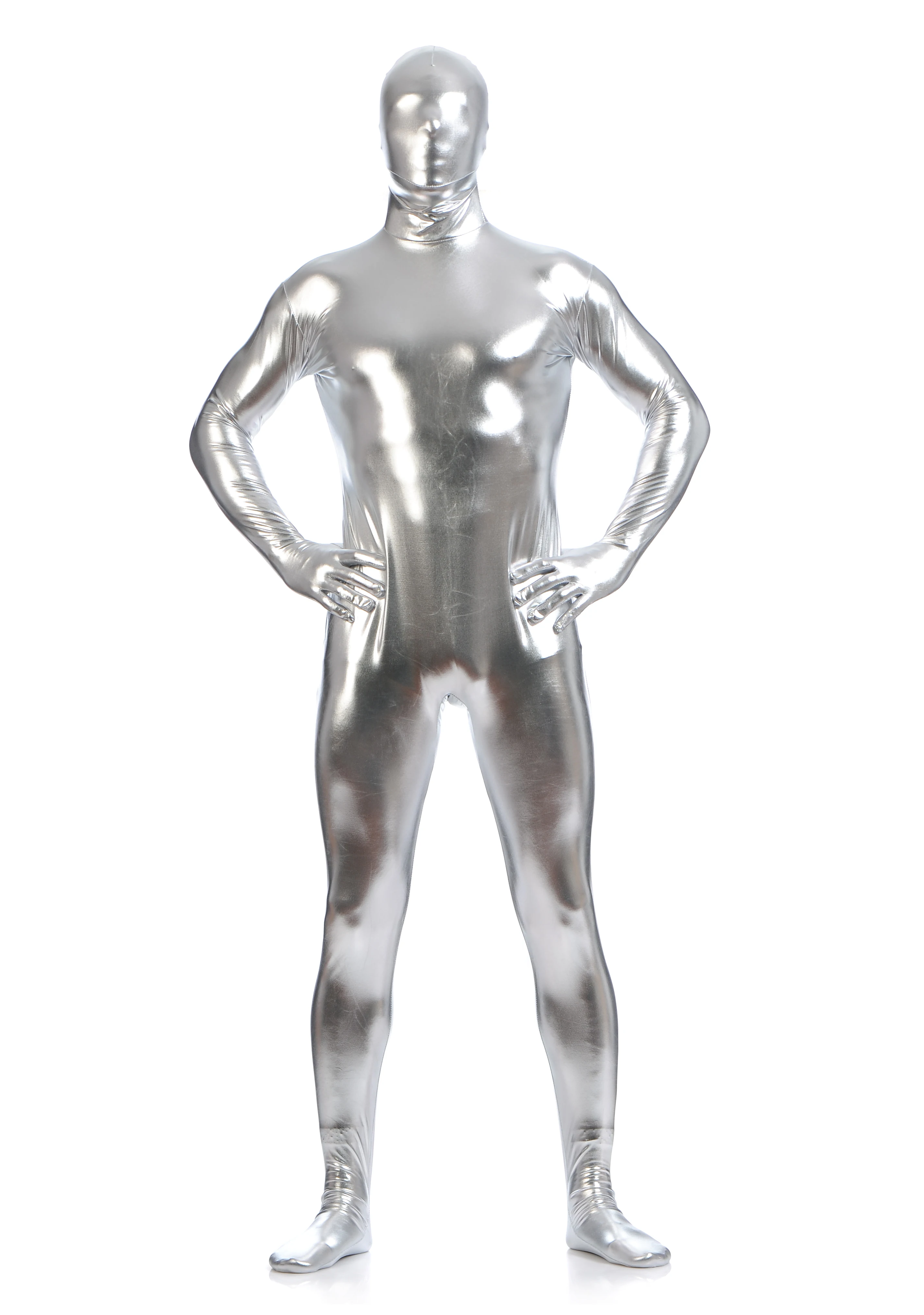 Trajes adultos de corpo inteiro Zentai de Spandex metálico brilhante, macacão para homens, Halloween, zíper traseiro, Cosplay de Natal