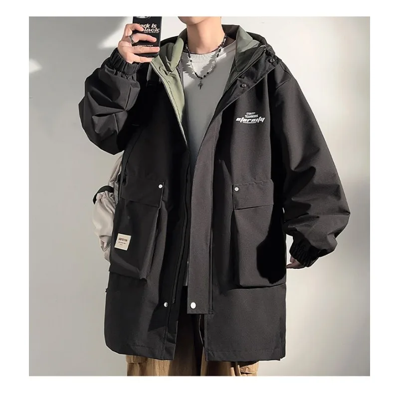 Large-sized Hooded Fleece Coat Men Autumn Winter Thickened Cotton-padded Clothes Military Overcoats Oversized Mid-length Jackets