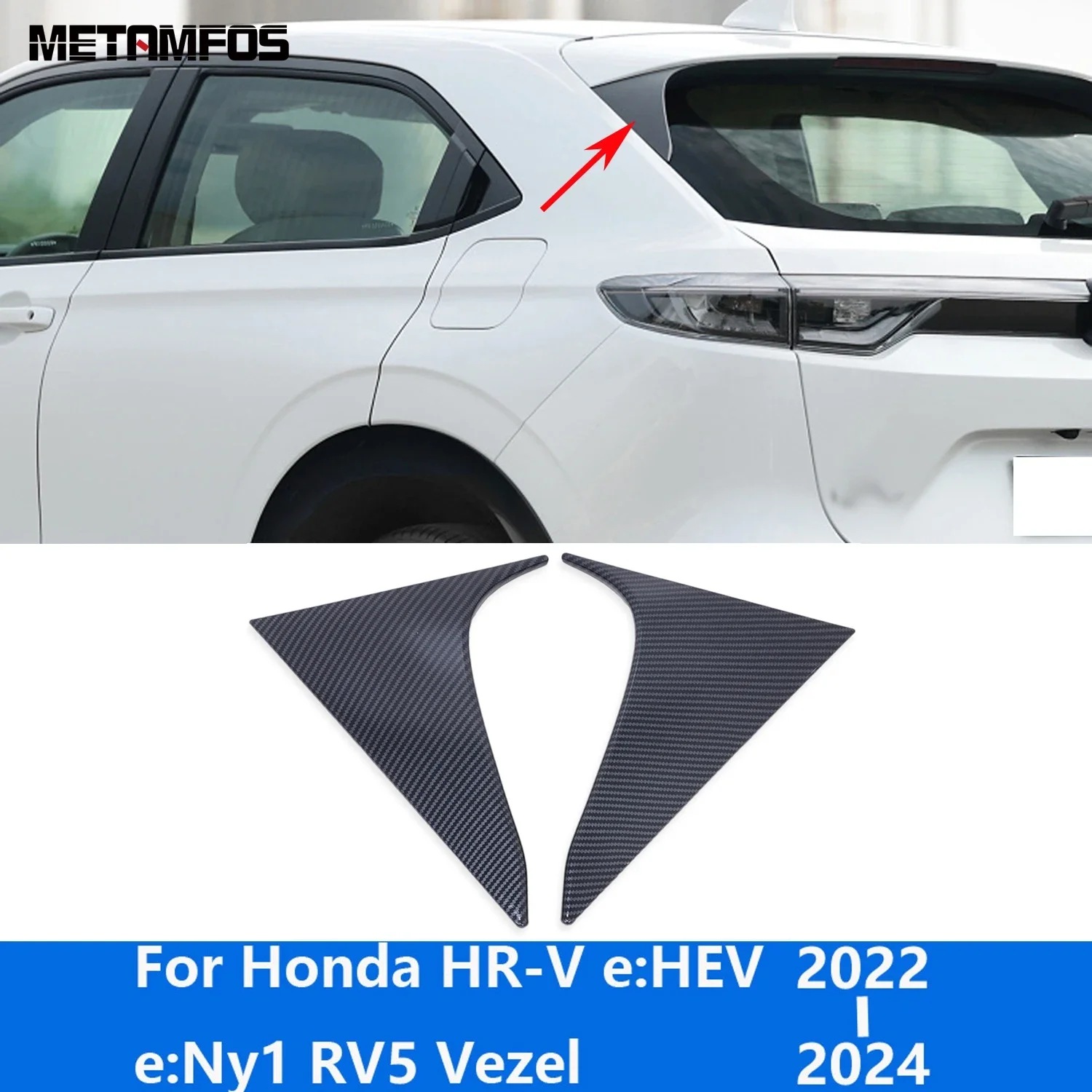 For Honda HR-V e:HEV e:Ny1 RV5 Vezel 2022 2023 2024 Carbon Fiber Rear Window Side Spoiler Wing Cover Trim Sticker Car Styling