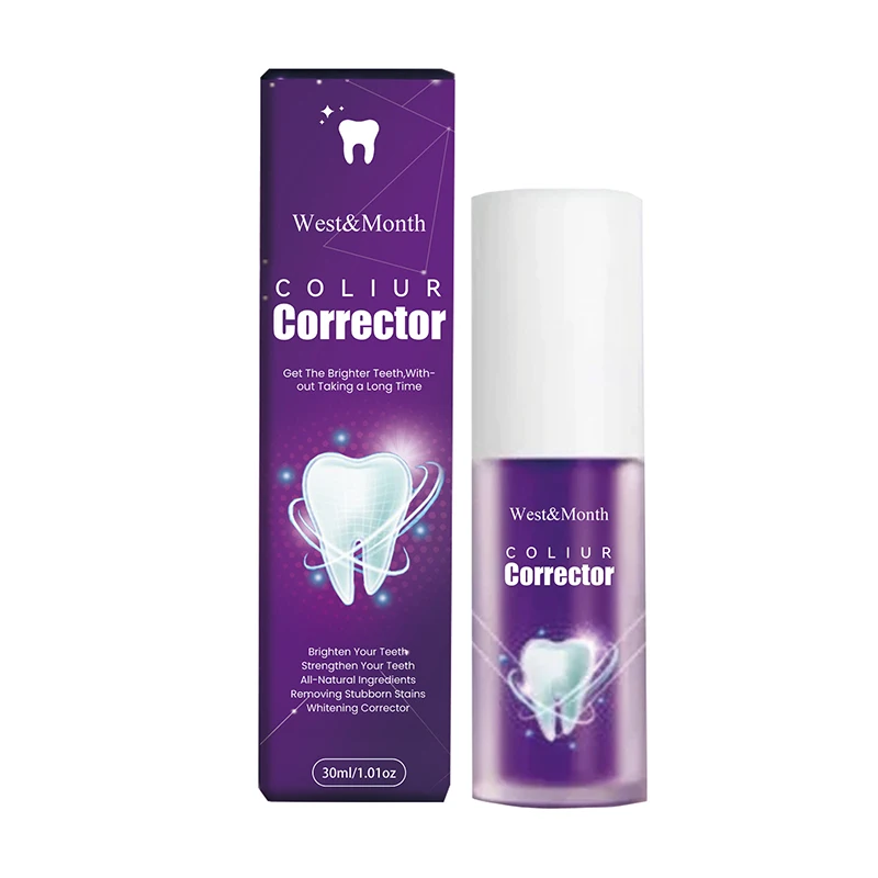 Creme dental branqueador roxo, remove manchas, reduzir amarelamento, cuidar das gomas dentárias, clareamento da respiração fresca, 30ml