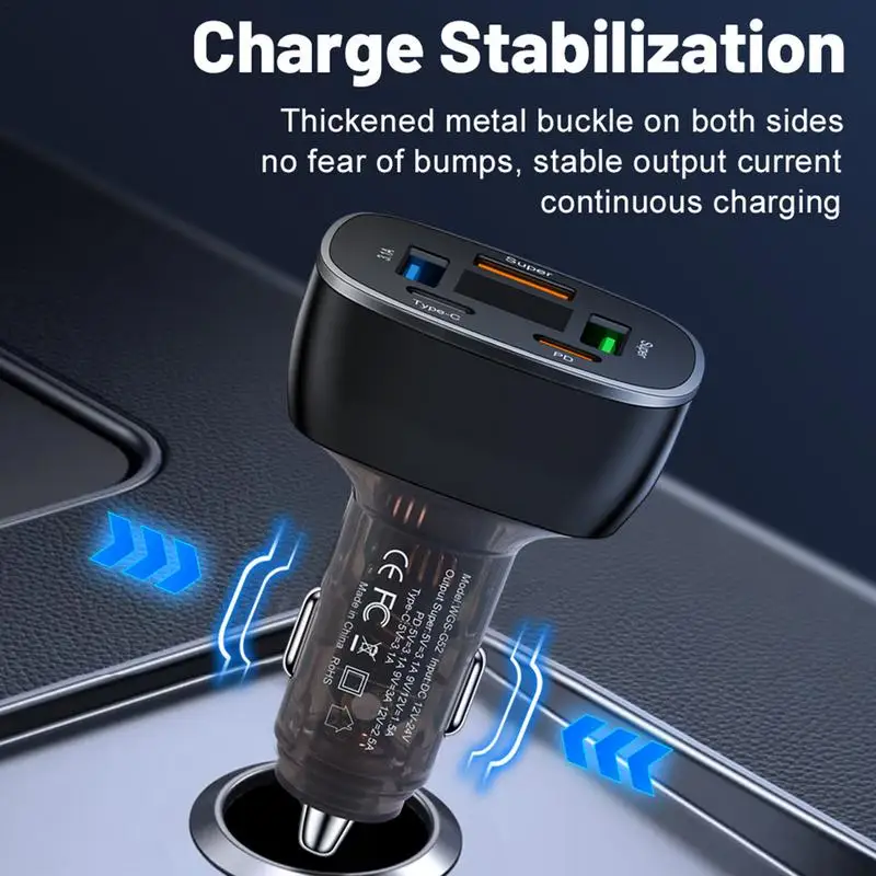 USB C Car Charger 95W 5 Ports Super Fast Car Charger Adapter Type C Car Charger Compatible With Phone