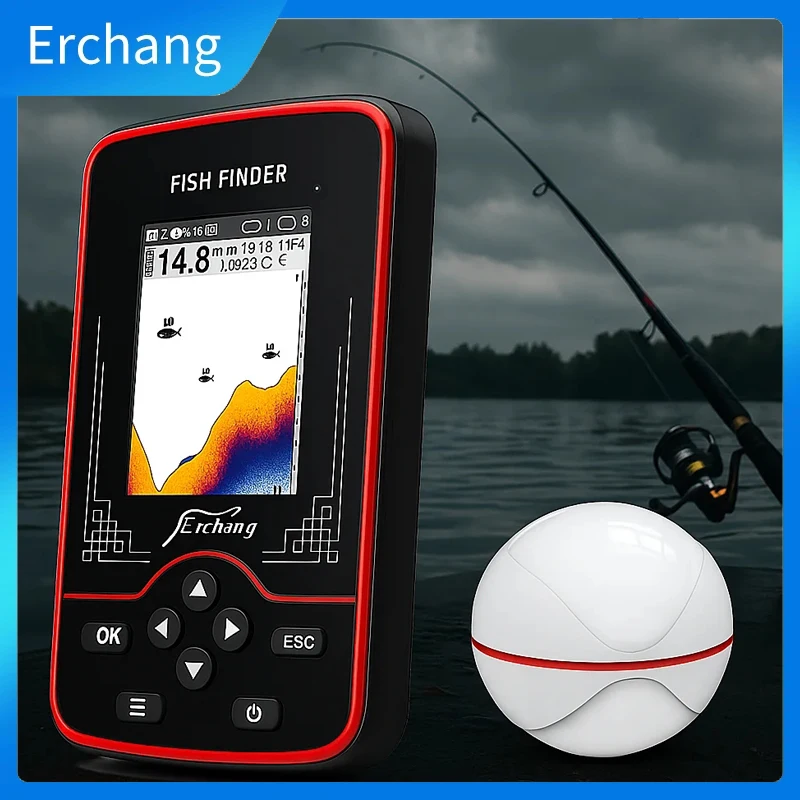 

Erchang Fish Finder Wireless Sounder For Fishing 60m/197ft Depth Rechargeable Echo Sounder Sonar Fishing Portable Fish Finder