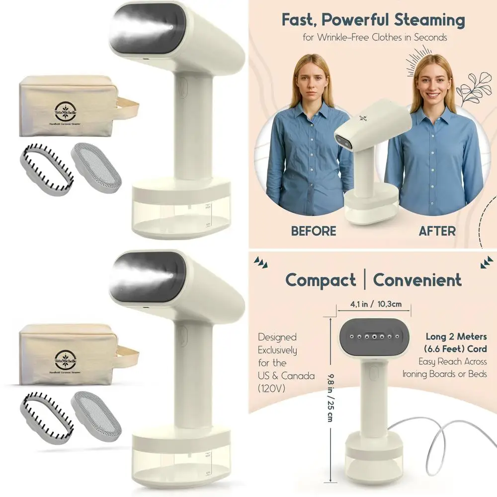 

Ручной отпариватель 1600 Вт, портативная система для ухода за одеждой 3-в-1, дорожная сумка, два уровня подачи пара, большой резервуар, 120 В