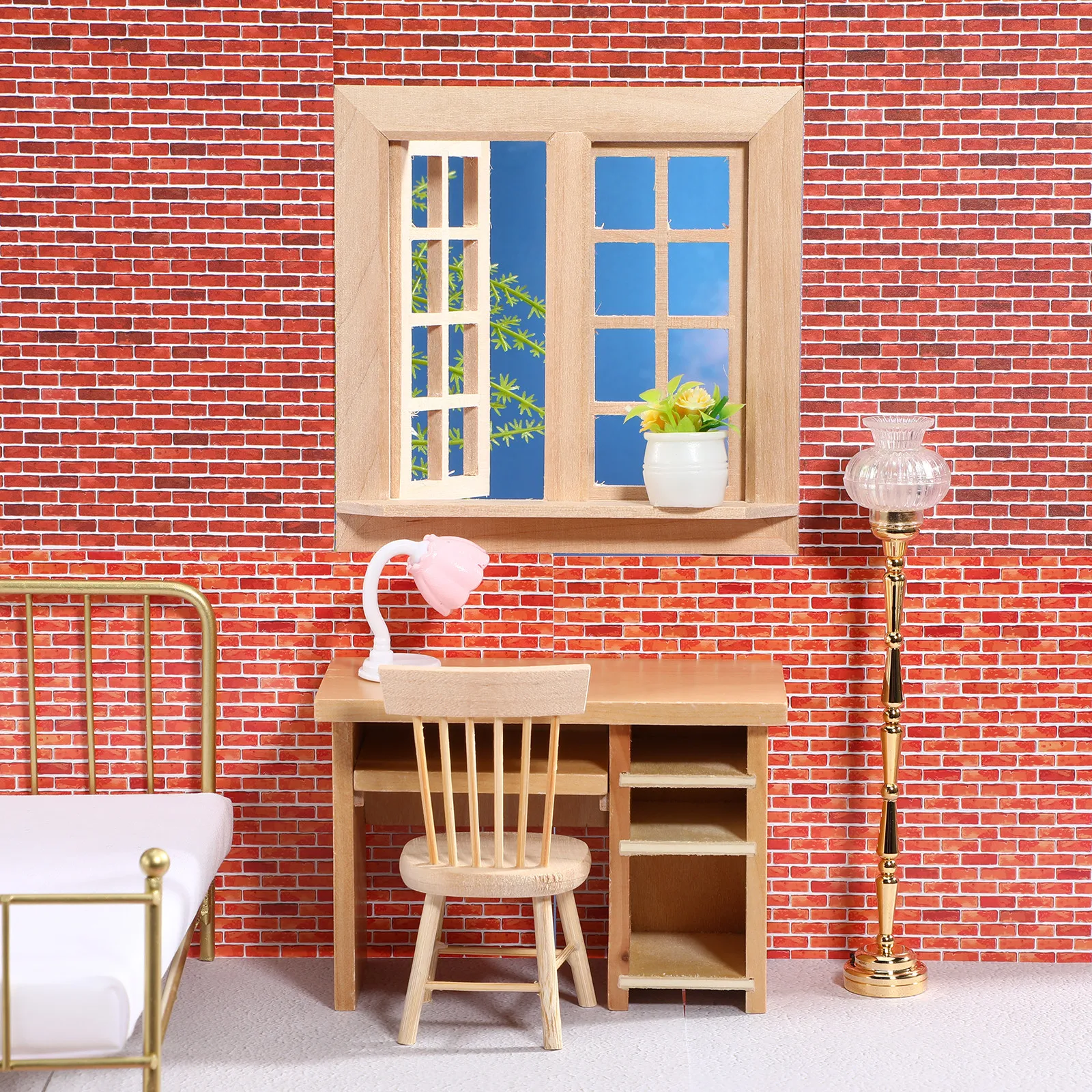 

Mini House Wooden Window Uncolored Blank Miniature Window Decoration Kid Friendly Mini Adornment Gift Dolly House Adornment