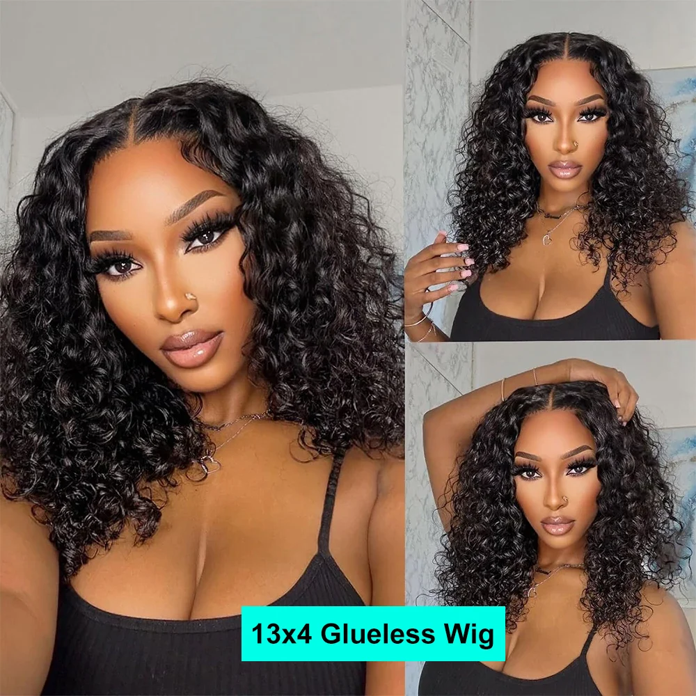Wear And Go 13x4 Water Wave Bob Lace Wig For Women Curly Wig Glueless Human Hair Wig Ready To Go Human Hair Wigs Pre Cut No Lace image 4