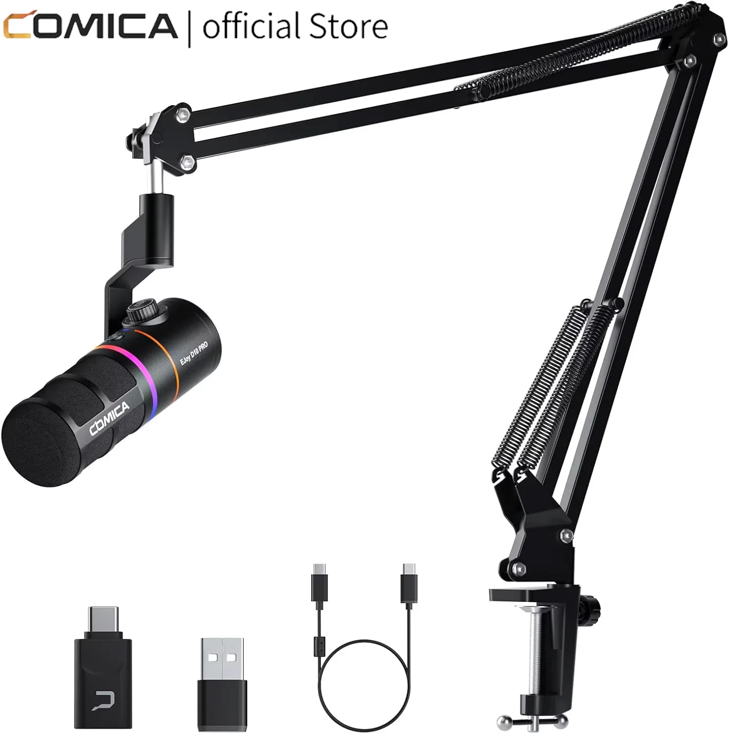 COMICA D10 PRO RGB Kardioid USB/XLR Dynamisches Drahtloses Mikrofon Gaming-Mikrofon mit Geräuschunterdrückung für Streaming, Interviews und Podcasts