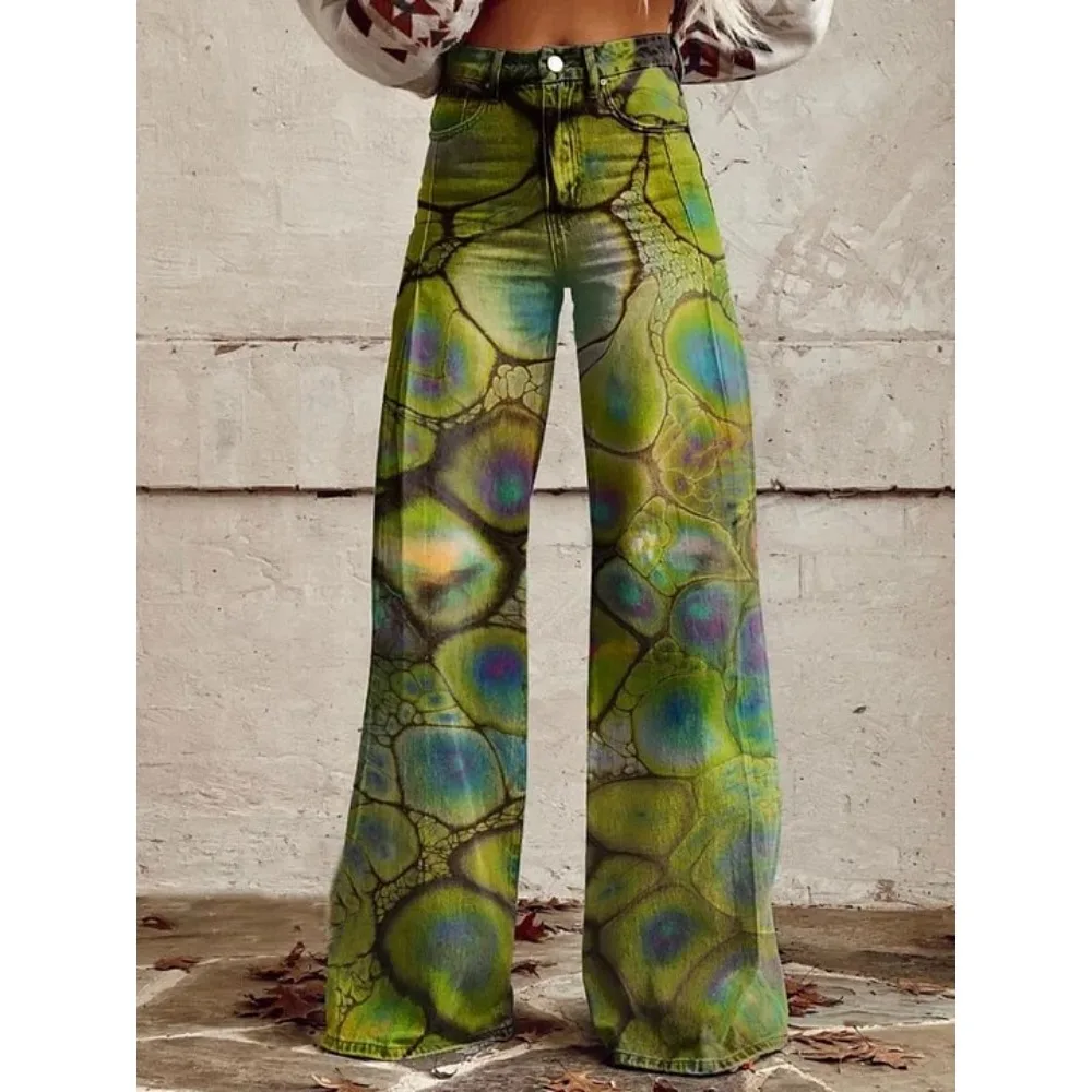 Harajuku Bohemian Art Print Palazzo-Hose mit hoher Taille und weitem Bein, Baumwolle, lässige, locker sitzende Hose mit Taschen, Damen-Punk-Hose – Detail 4