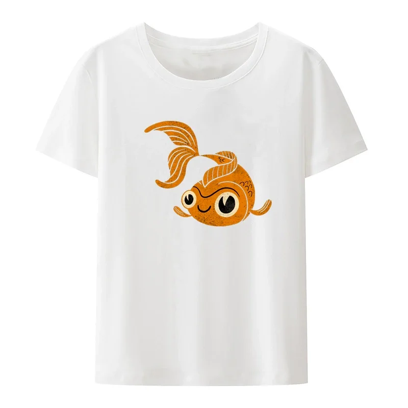 Goldfish Graphic T-shirt Funny Tee New Arrival Aesthetic T-shirts Women Retro Camisa Masculina Cartoon Women's Top Loose