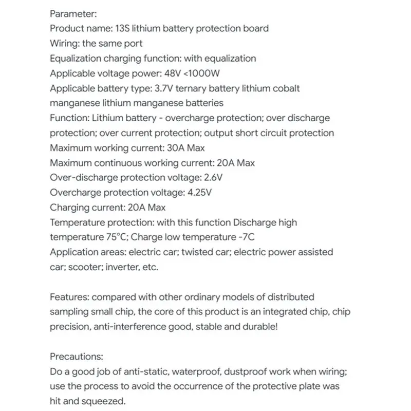 AS95-BMS 13S 48V 30A 18650 Battery Protection Board Equalizer Functionality Included For E-Bike Systems Port