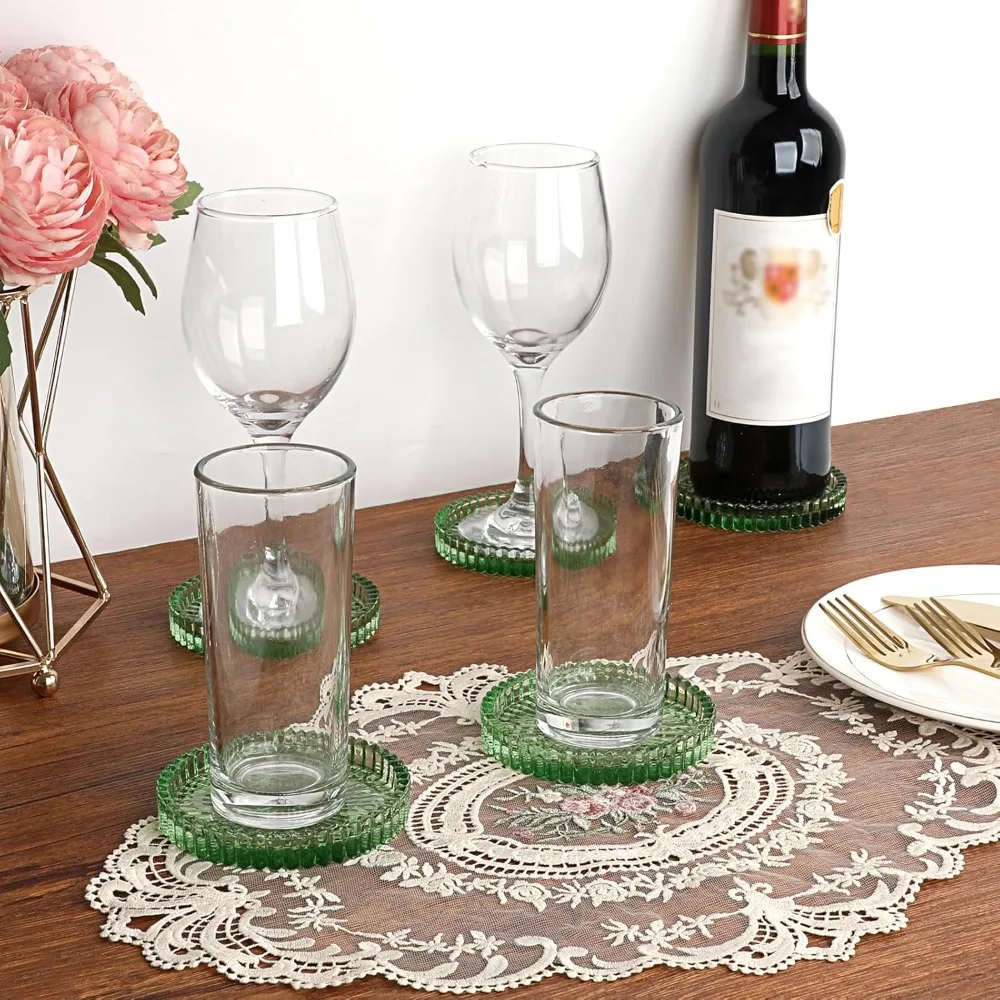 Modern Clear Glass Coaster Set of 5 - Round Crystal Cup Mats for Coffee, Tea, and Drinks | Elegant Home Decor for Kitchen, Office, Living Room