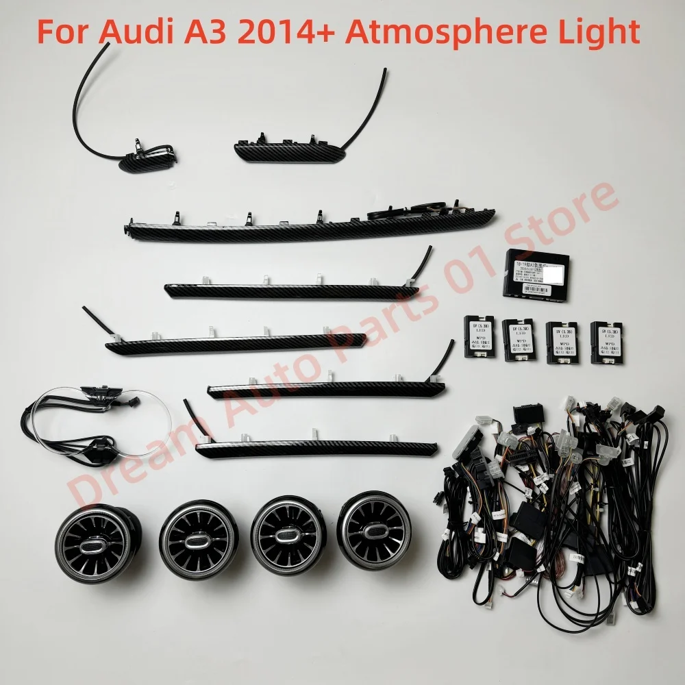 LED Ambient light For Audi A3 S3 Carbon fiber 64 color Car Interior lighting Luminous vent water cup light Car accessories new