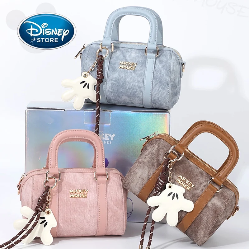 Disney Original Mickey Mouse Boston Pillow Bags Women Fashion Handheld Single Shoulder Crossbody Bag With Accessories