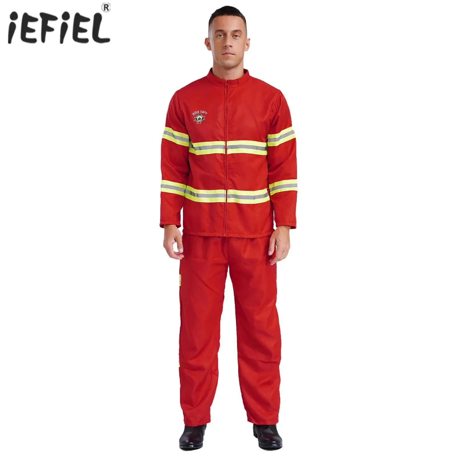 Adults Mens Firefighter Cosplay Costume Halloween Set Roleplay Fire Captain Work Uniform Outfit Suit Festival Carnival Dress Up