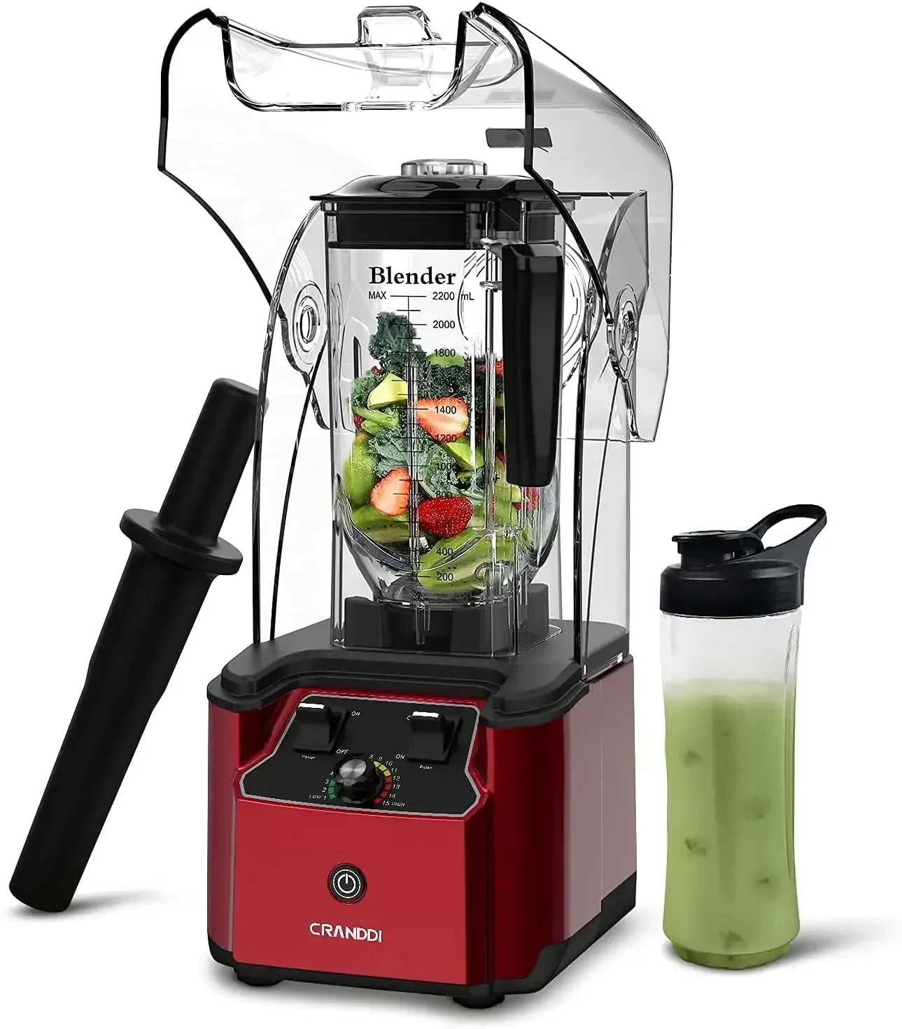 CRANDDI Quiet Commercial Blender with Soundproof Shield, 2200 Watt Professional Blenders for Kitchen with 80oz Pitcher