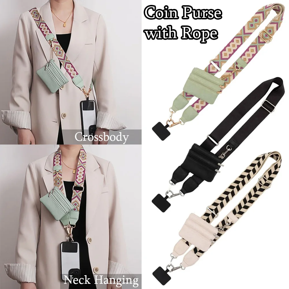 Anti-lost Shoulder Strap Phone Lanyard Wallet Adjustable Hanging Neck Rope With Zippered Pouch Wide Bag Strap Crossbody Lanyard