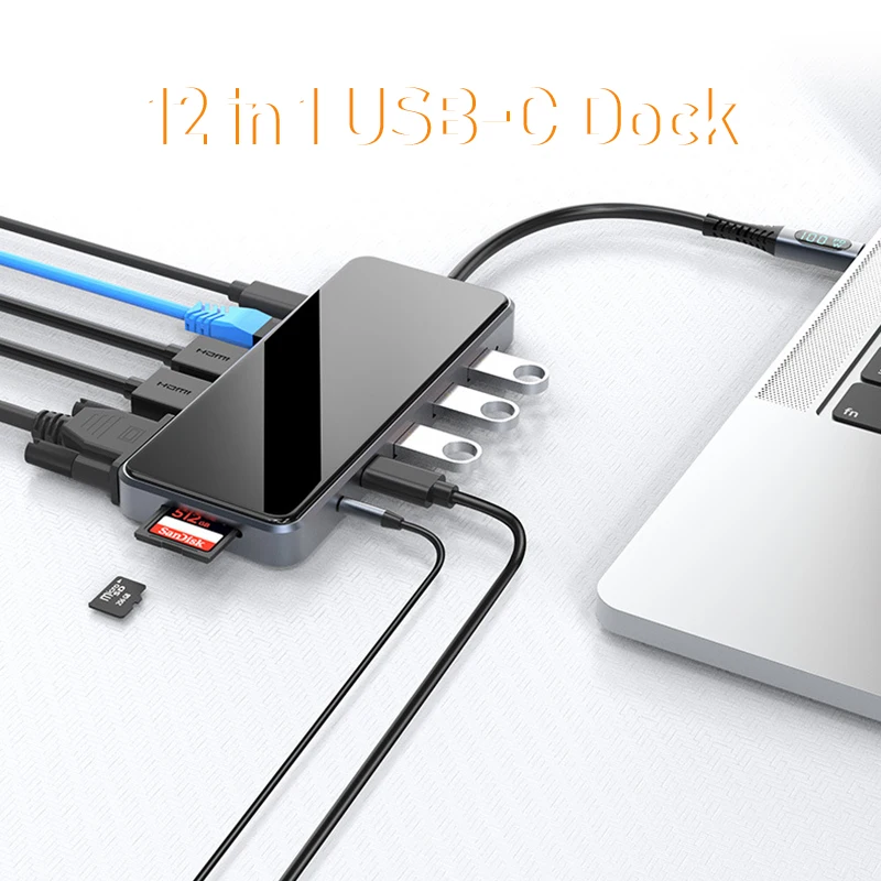 USB Tipe-C MST HUB USB-C docking station 2x hdmi untuk aksesori laptop MacBook Thunderbolt Dock HD Mac mini Dell Lenovo HP ASUS