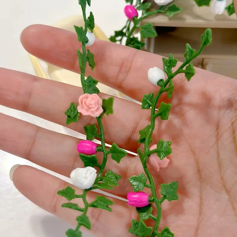 1:12 Dollhouse Mini Simulation Flower Vine Model Ornaments Miniature Rose Flower Vine Miniature Garden Scene DIY Home Decoration