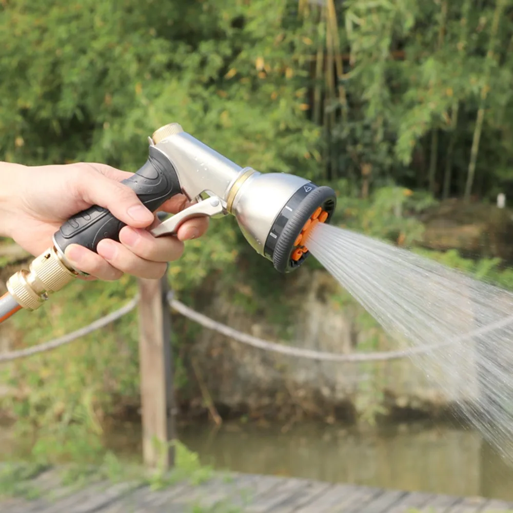 Durable Metal Garden Hose Nozzle Orange 9 Spray Patterns Water Hose Sprayer Leakproof Heavy Duty Metal Hand Sprayer