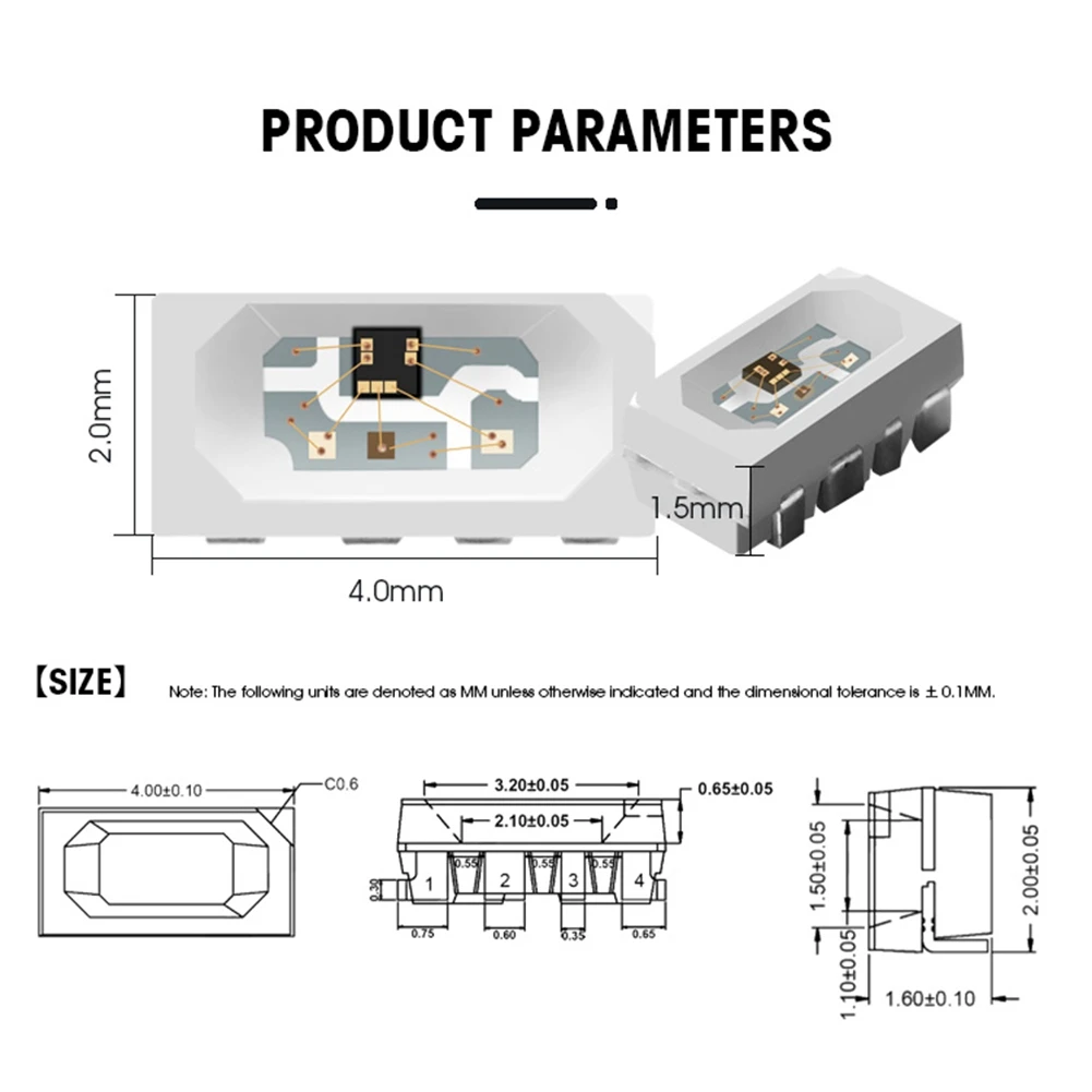 SK6812 SIDE-A SK6812 IC em iluminação lateral com chip LED, SMD 4020 RGB, Ecrã endereçável individualmente, 100pcs