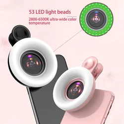 Lens Universal Clip Mobile Phone Fill Light 5X Macro Lens Portable Selfie LED Ring Light Macro HD Lens For Smartphone Ring Clip