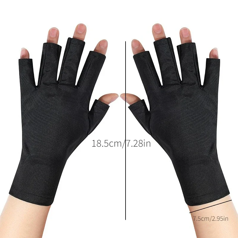 1 par de guantes finos negros Anti UV para uñas, Gel UV negro, sin dedos, lámpara LED para manicura, pantalla táctil, guante protector para secador de uñas