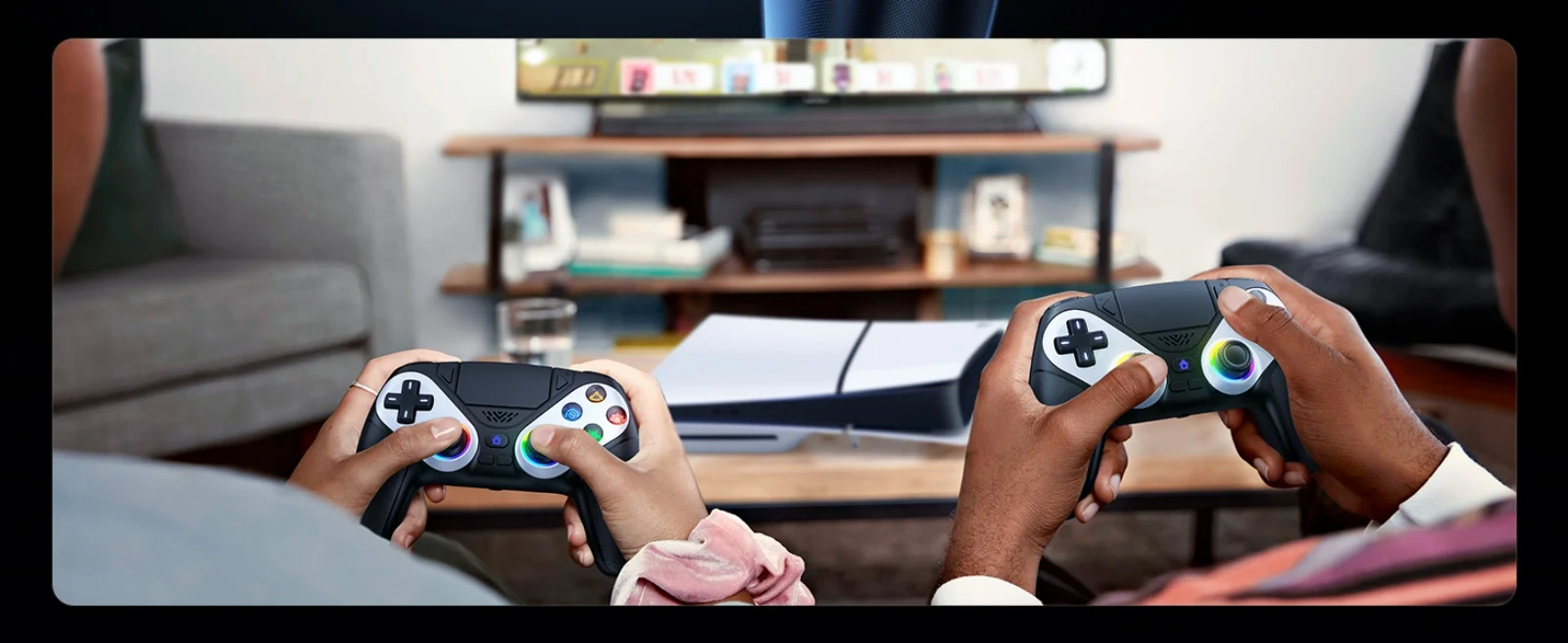 Für Playstation 5/PS5 Pro/Slim/PC RGB BT Kabelloser Controller mit Dual-Shock-Marko/Turbo-Programmfunktion, 3,5-mm-Audioanschluss, Gamepads – Detail 22