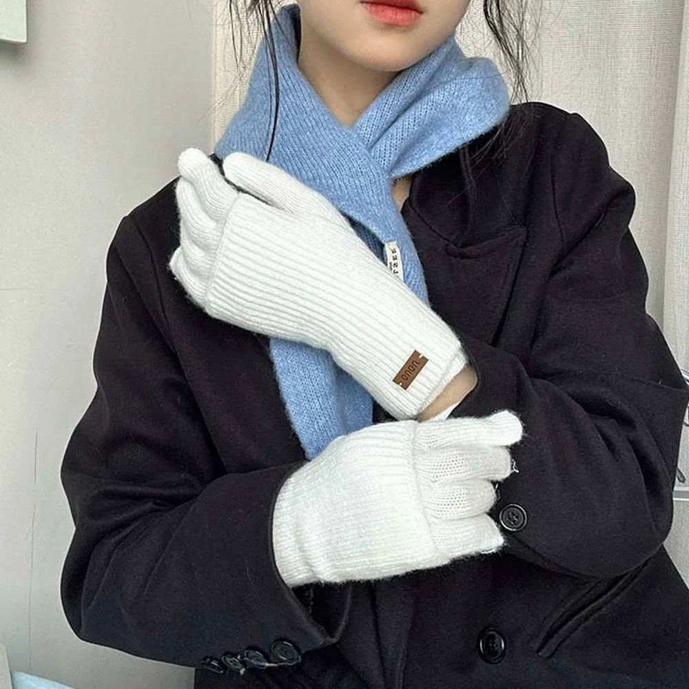 Two Pairs Detachable Knitting Gloves Female Winter Warm Dual Purpose Gloves Korean Solid Color Women Winter Gloves Mittens 2024