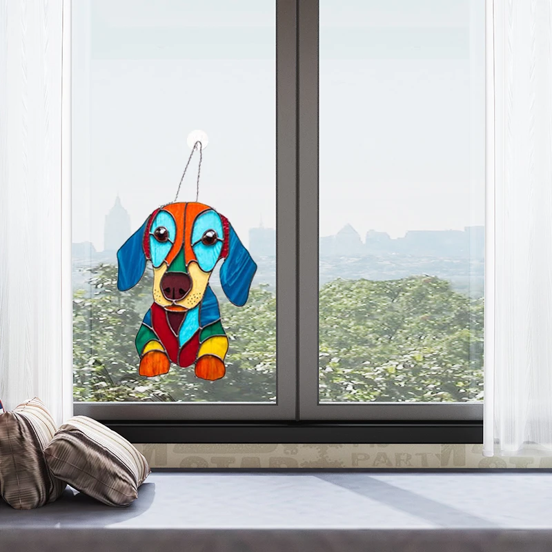 Sun Visor Elegant Eye-catching Pet Lovers Innovative Indoor Window Decor Stained Glass Unique Design Functional Window Art Dog