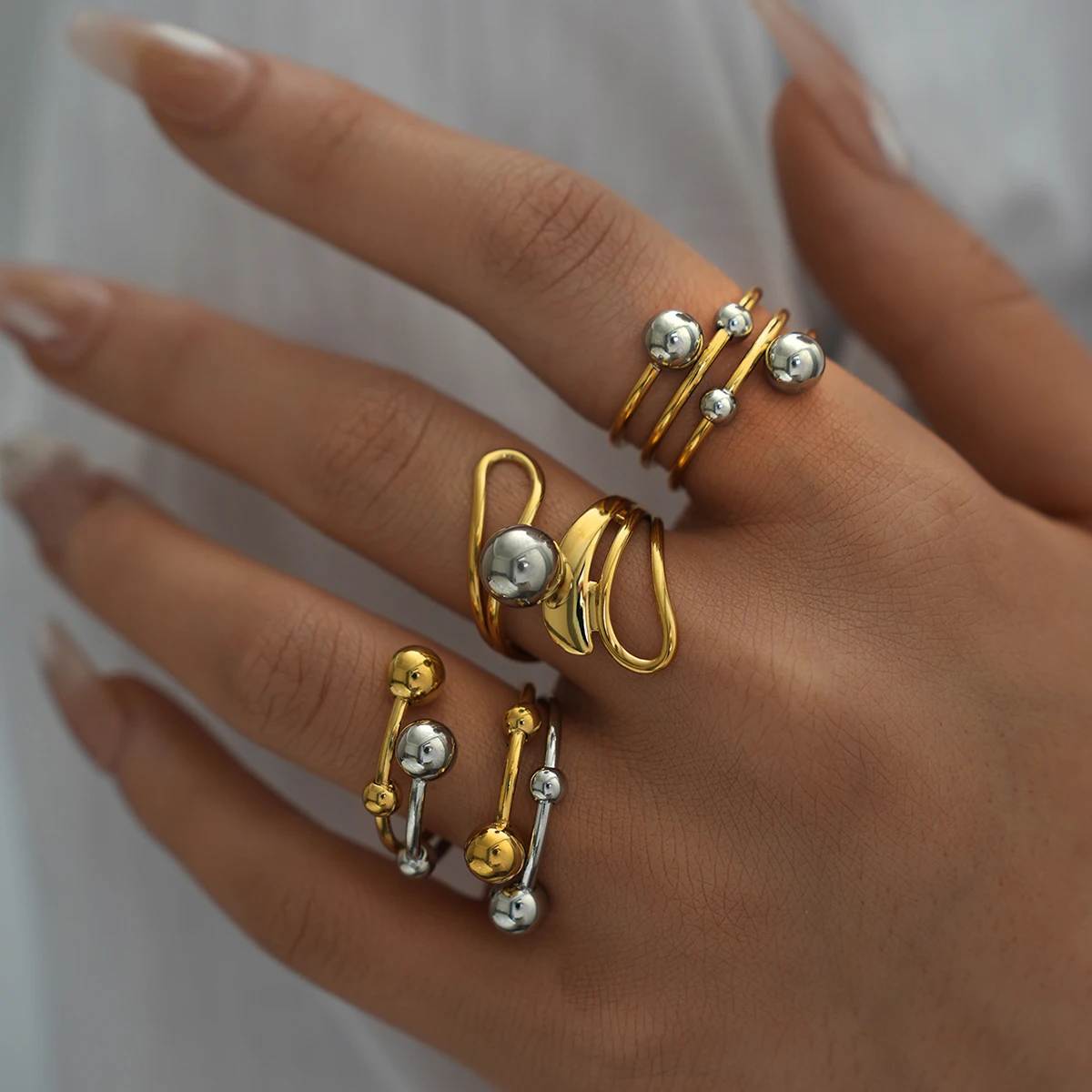 Uself Popular Stainless Steel Metal Geometric Hollow Ring 18 K PVD Plated Jewelry Trendy Opening Ring бижутерия для женщин Gift