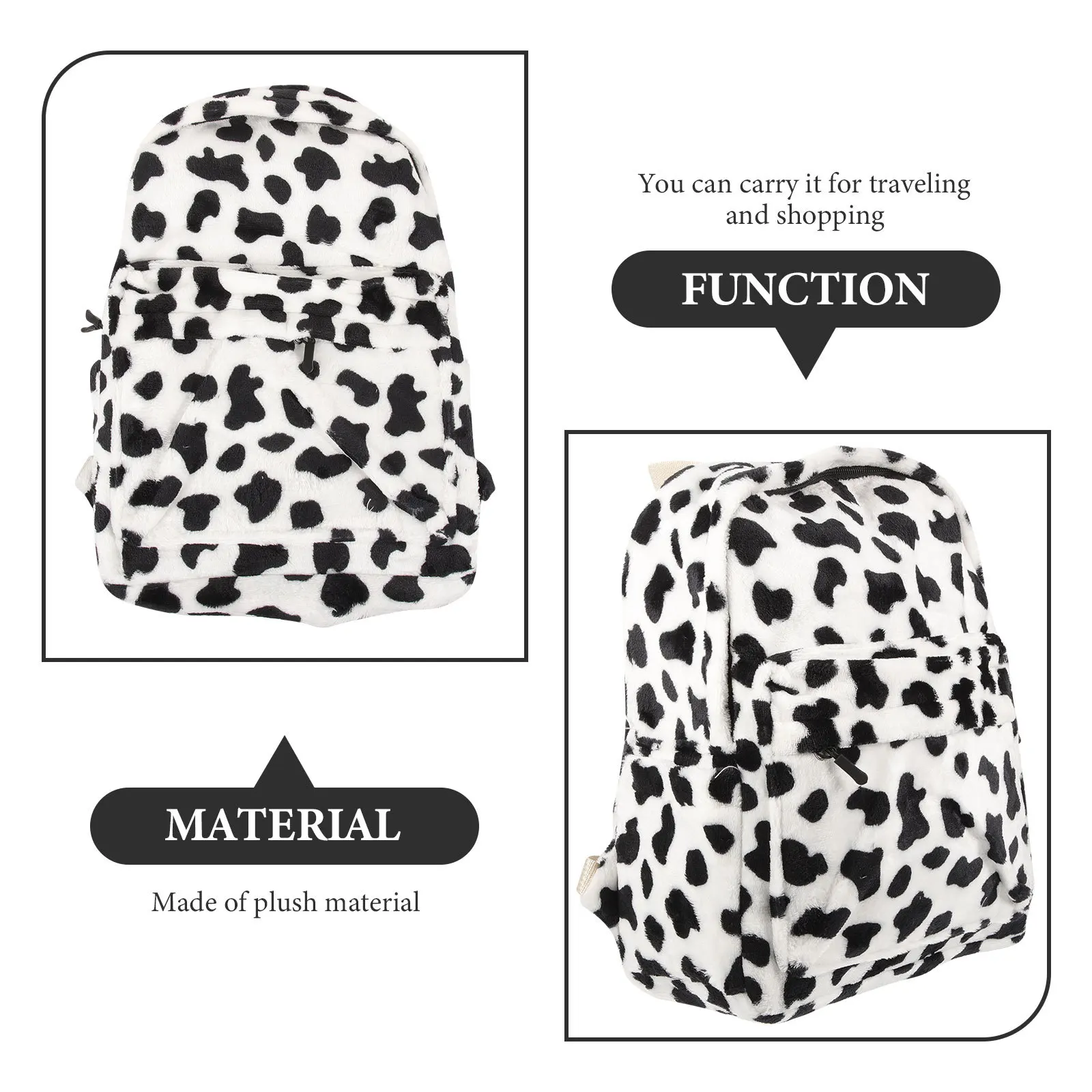 Adorable Cow Pattern Backpack High-Quality Craftsmanship Large Capacity Comfortable Touching Students Outdoor Shopping Bag