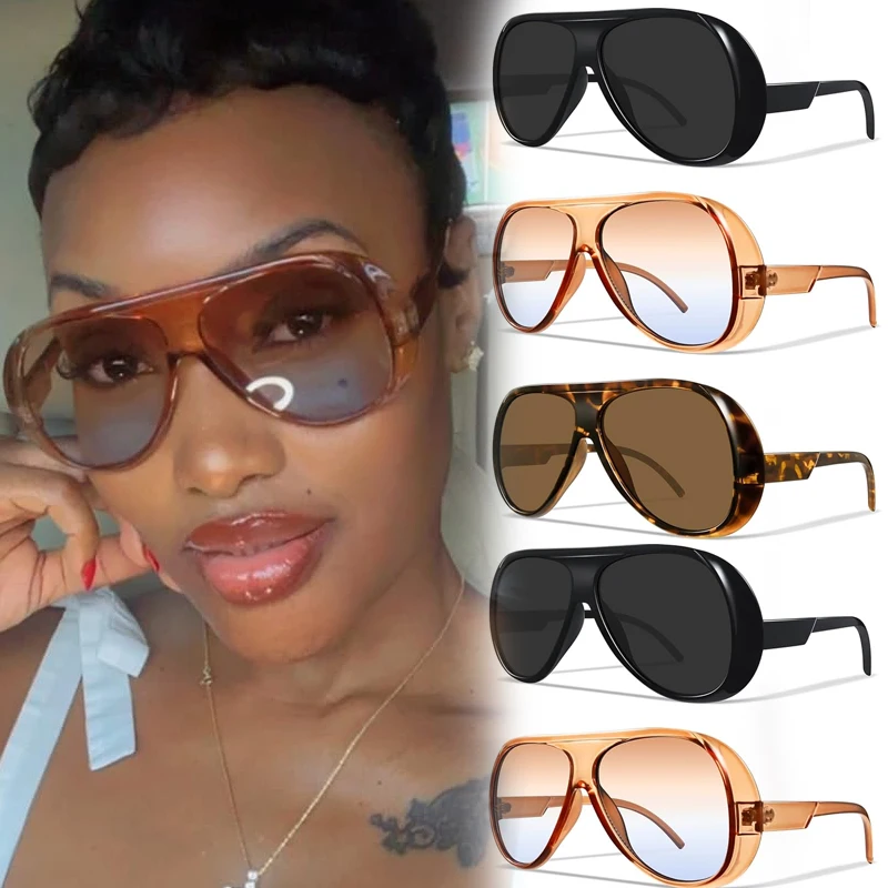 Fashion Oversized Pilot Sunglasses Women Luxury Big Frame One Piece Sunglasses Vintage Classic Thick Shades Cycling Sunglasses