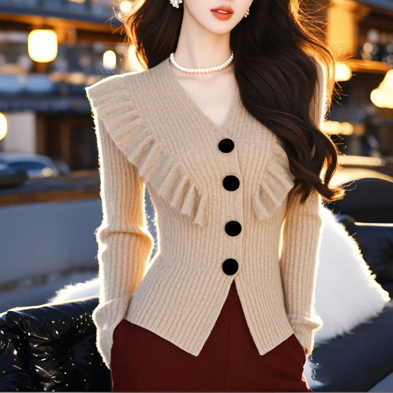 Fashion 2026 Autumn Winter Knitted Sweater Women Small Fragrance Imitating Mink Fur  Fungus Edge Sweater Cardigan Jacket Top