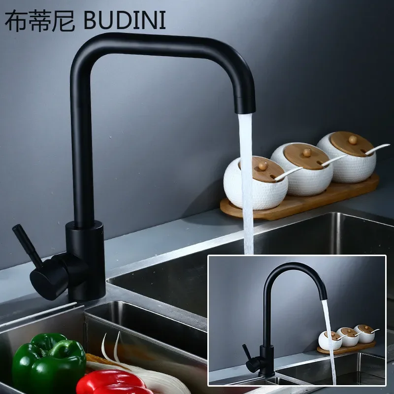 304 stainless steel kitchen faucet Black craft rotating single-lever hole faucet 360-degree rotating sink faucet