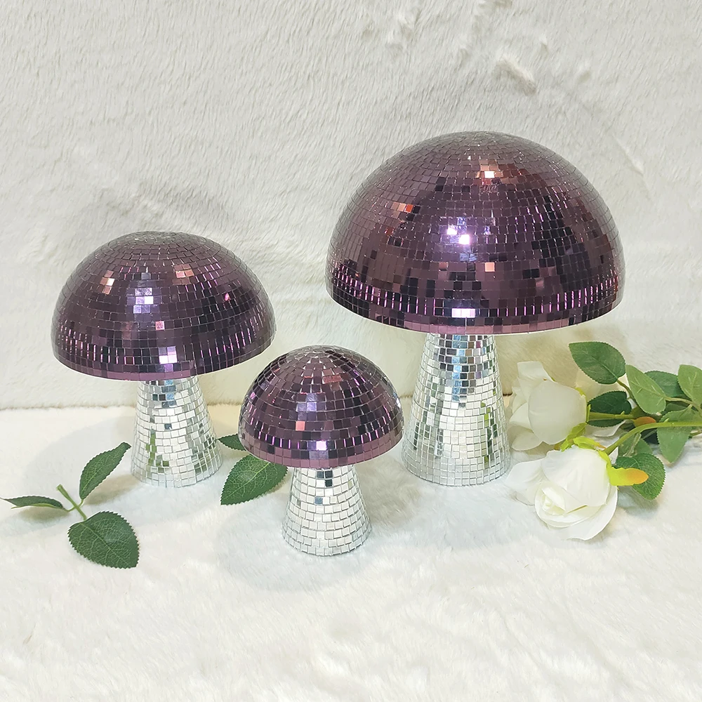 

Purple Mushroom Disco Mirror Ball Home Decor for Party Room Sculptures and Figurines Disco Ball Mushroom Wedding Decoration