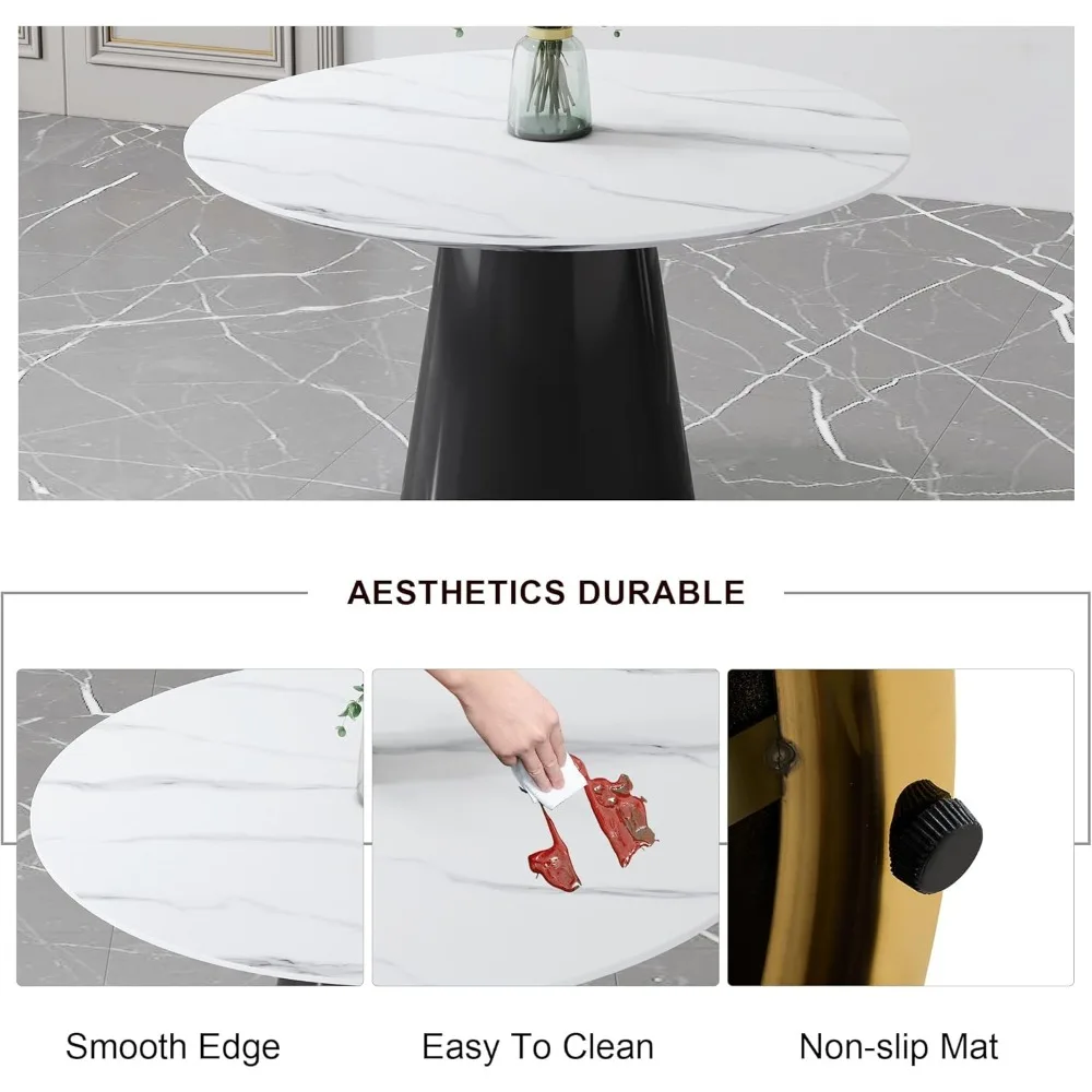 45" Round Dining Table for 4,White Marble Dining Room Table,Modern Round Dinner Table,Small Round Dining Table with Pedestal