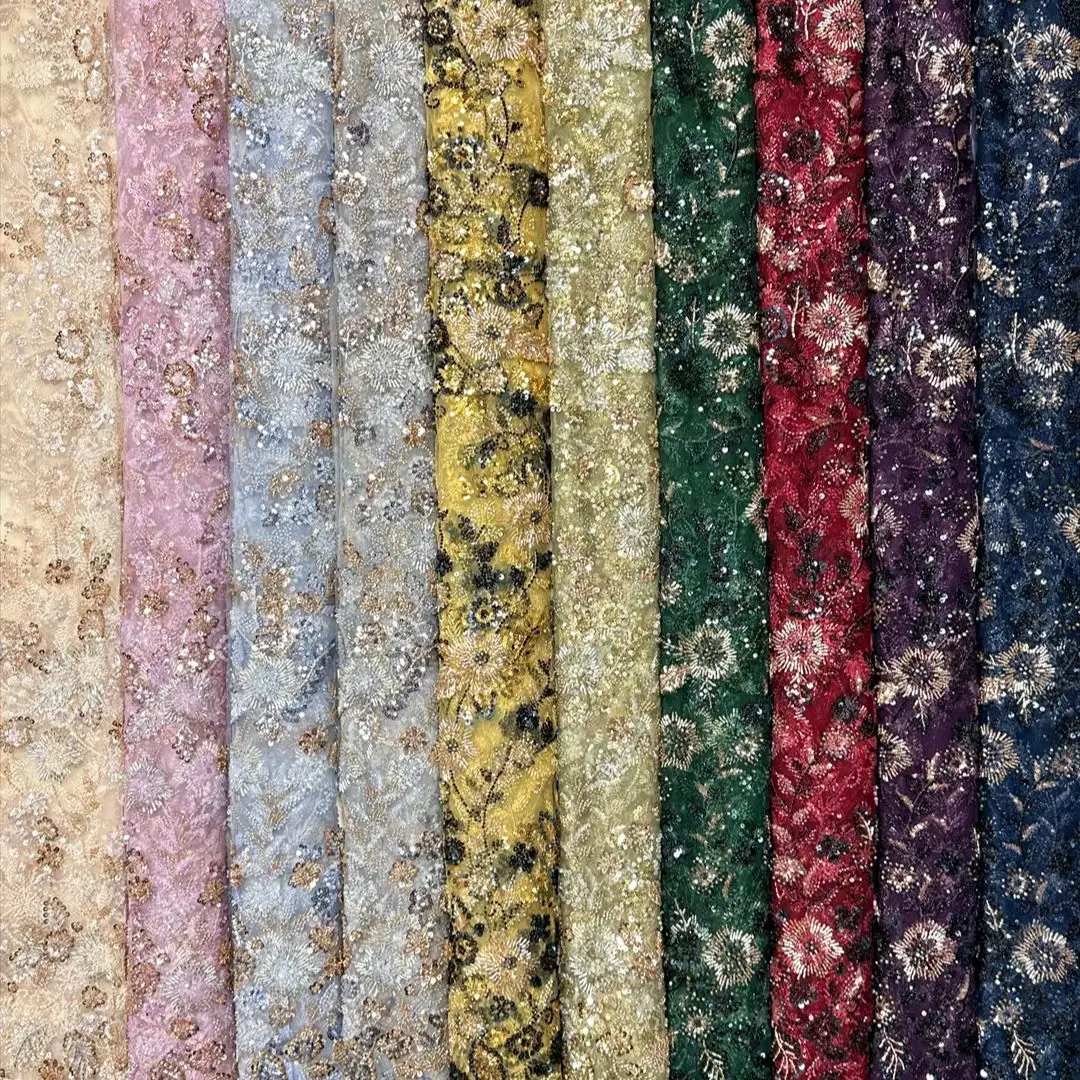 2025 Luxury African Jacquard Brocade Fabric 5 Yard High Quality 3D Beaded Guipure Cord Lace Material For Wedding Party Dress DIY