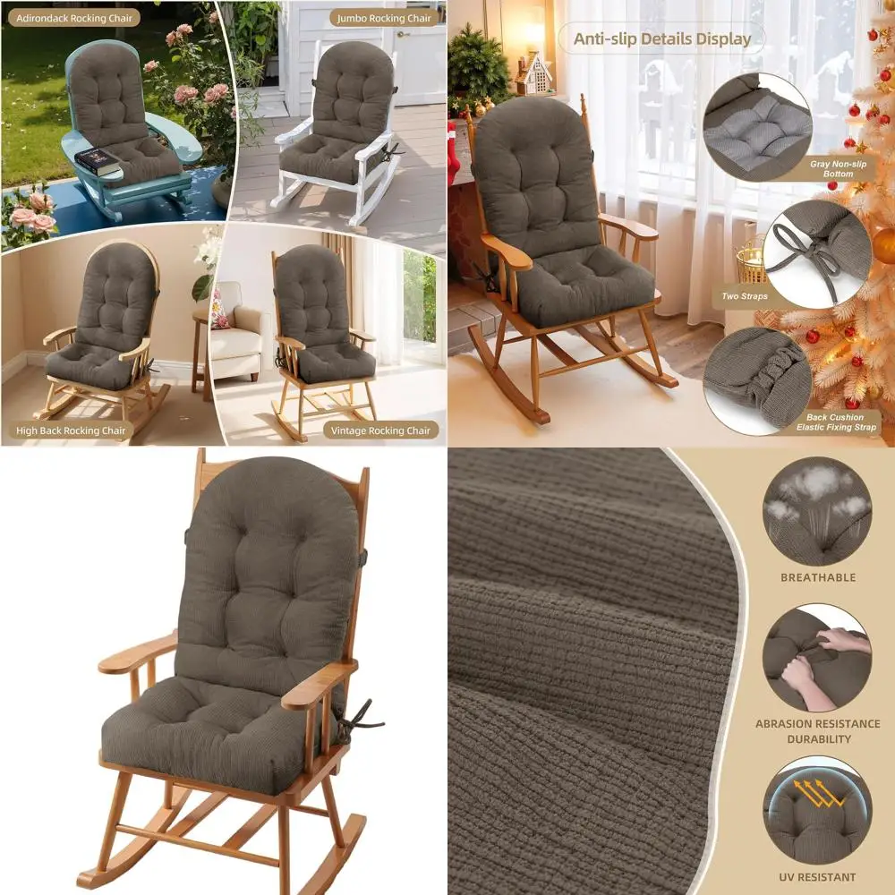 

Подушка для вельветового кресла-качалки в клетку с пеной высокой плотности, нескользящим дном, бежевый и серый, 44x19x4 дюйма